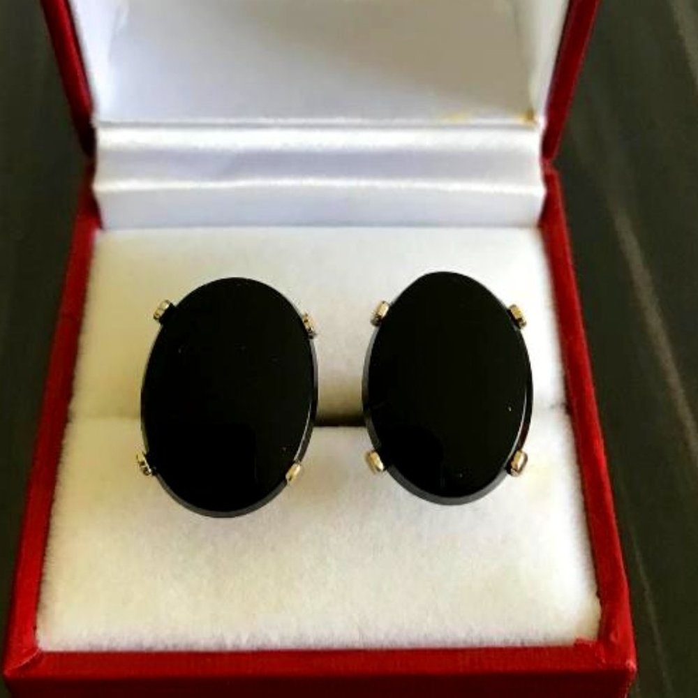 Dante Gold-Tone & Oval Black Stone Cuff Links